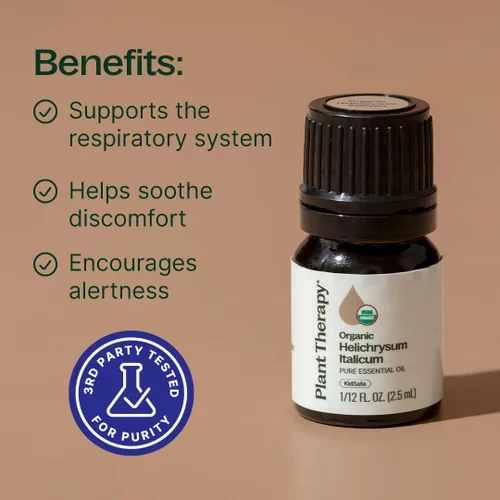 Vista 2 de Plant Therapy Aceite esencial de helicriso orgánico (Italicum), 0.1 fl oz (1/12 oz), 100% puro, sin diluir, orgánico certificado por USDA, ideal