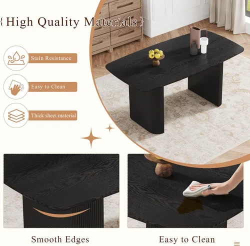 Vista 5 de Juego de mesa de comedor moderno para 4, juego de mesa de comedor negro de 67 pulgadas con mesa ovalada de madera de 3.5 pulgadas de grosor y base