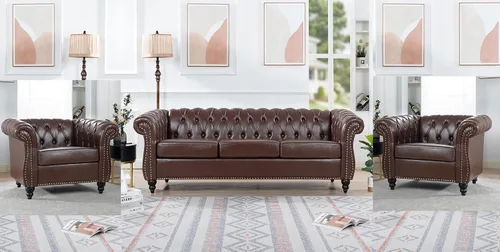 Vista 12 de Muebles de sofá Chesterfield de tela de 85 pulgadas, sofá tapizado con respaldo copetudo, brazo enrollable, sofá Chesterfield clásico para sala