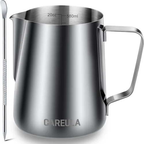 Vista 9 de Jarra de espuma de leche, taza espumadora de leche de acero inoxidable de 12 onzas, jarra de vapor para barra de café, capuchino, accesorios para A0