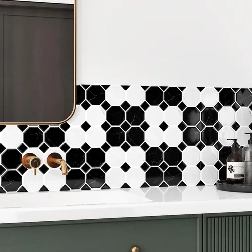 Vista 5 de Wallercity Azulejos de Mármol Negro/Blanco Despegar y Pegar Salpicadero 12''x12'' Cocina Piedra Impermeables Autoadhesivos Aspecto de Mármol
