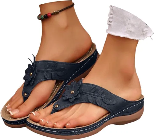 Vista 7 de Sandalias ortopédicas para mujer con soporte de arco, sandalias informales para playa, verano, caminar, viajes, cómodas sandalias planas para mujer