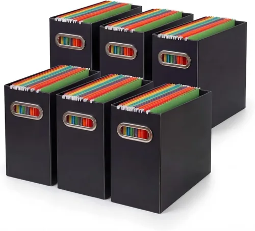 Vista 23 de Caja organizadora de archivos plegable con asa, 12.20 x 5.11 x 9.84 pulgadas, organizador de archivos para el hogar u oficina, pequeña caja de Negro