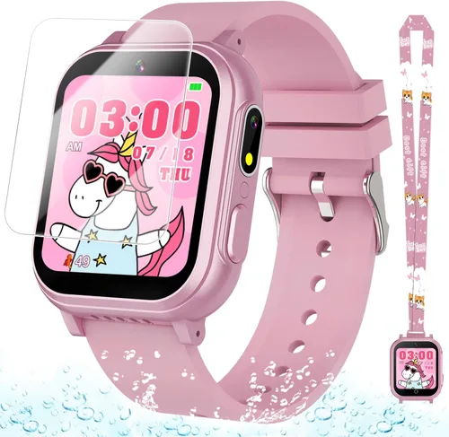 Vista 8 de Reloj inteligente impermeable para niños con 32 juegos, cámara dual, video, seguimiento de hábitos, reproductor de música, podómetro, protectores