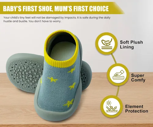 Vista 5 de Zapatos de bebé para niños y niñas, zapatos de primera caminata, antideslizantes, suela suave, zapatos de calcetín para bebés