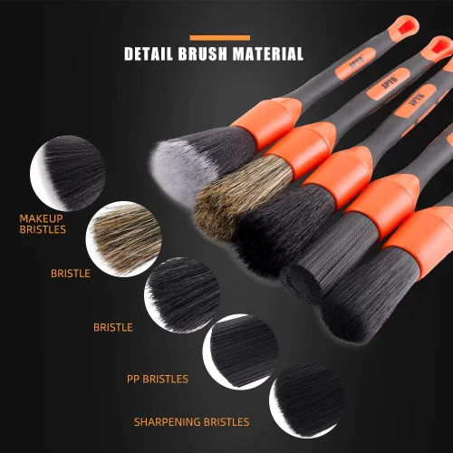 Vista 5 de SPTA juego de cepillos para detalle de coche, pack de 5 cepillos suaves de pelo de jabalí con codo para limpieza automotriz elegante de superficies