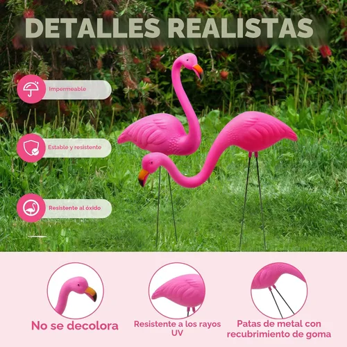 Vista 4 de JOYIN Juego de 2 pequeñas estacas de adorno de flamenco rosa para patio, mini estatua de flamenco de plástico con patas de metal para aceras