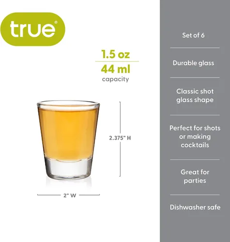 Vista 3 de Vaso de Chupito Clásico Verdadero, Vasos de Chupito Lisos Perfectos para Tequila y Whisky, Vaso de Medida Reutilizable, Juego de 6, 1.5 oz