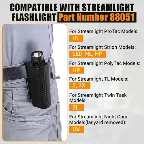 Vista 3 de Funda de linterna táctica 88051 para Streamlight ProTac HL - Soporte de linterna compatible con linterna Streamlight Strion, color negro