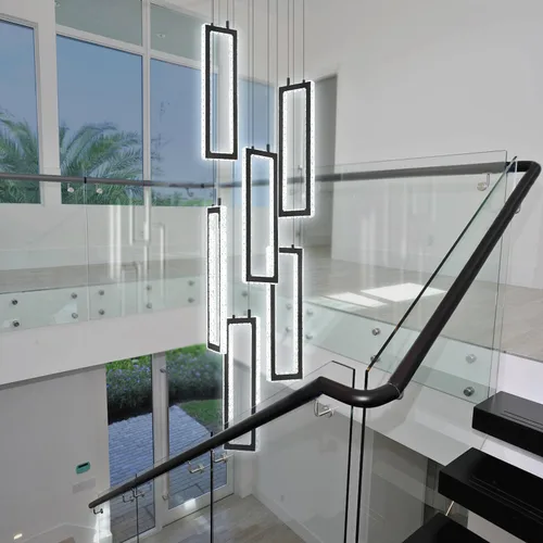 Vista 27 de ykolupty Moderno candelabro LED ajustable colgante negro lámpara colgante 3 luces rectangulares candelabros para cocina, escalera de isla comedor