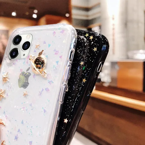 Vista 7 de Funda para Apple iPhone 11 Pro Max 3D Bling Planet Glitter con Space Sparkle Moon Star Universe Flexible Soft TPU Protección a prueba de golpes