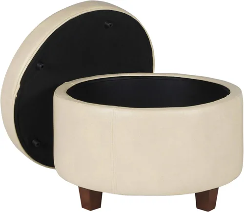 Vista 19 de Homepop Decoración del hogar Otomana redonda tapizada de almacenamiento Otomana con almacenamiento para sala de estar y dormitorio (negro Geo)
