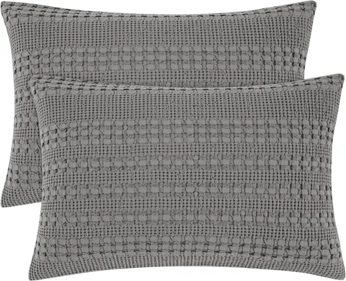 Vista 86 de PHF Fundas de almohada 100% algodón con tejido de gofre de 24 x 24 pulgadas, paquete de 2 fundas cuadradas para decoración elegante del hogar, sin
