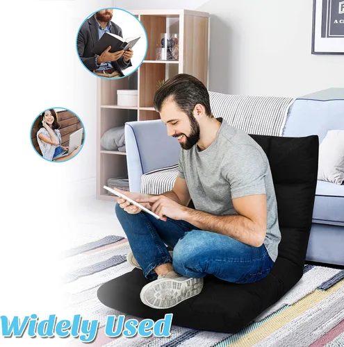 Vista 7 de Giantex Sofá ajustable para juegos de piso, acolchado de 14 posiciones, plegable, reclinable perezoso, esponja de alta resistencia, tela de algodón