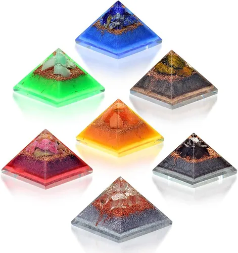 Vista 11 de Juego de curación y limpieza: mini pirámides de cristal de orgonita portátil de cuarzo de cristal, obsidiana negra, crisoprasa, calcita naranja