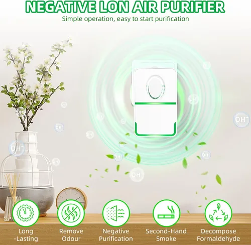 Vista 4 de Paquete de 8 purificadores de aire enchufables, ionizador de aire negativo 2026 para uso doméstico, mini filtro de aire móvil sin filtro con luz