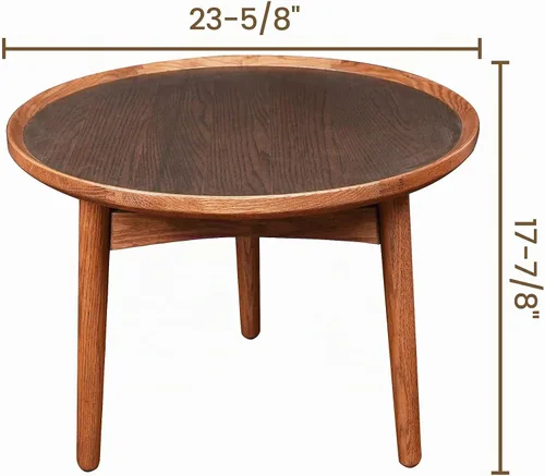 Vista 2 de CONSDAN Juego de mesa auxiliar anidable de 2 piezas, marco de roble macizo y parte superior de chapa, madera dura cultivada en Estados Unidos, mesas