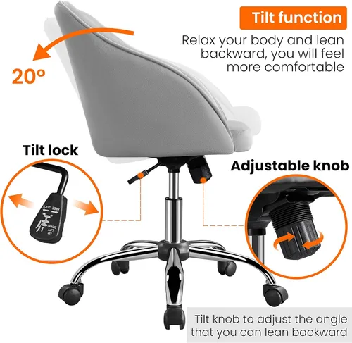 Vista 7 de Yaheetech Silla giratoria moderna de altura ajustable, silla de maquillaje con respaldo medio, silla de oficina para Momen con reposabrazos, ruedas