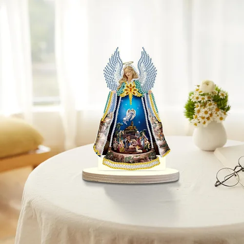 Vista 4 de Kits de arte de diamantes de Navidad con belén de ángel: decoración de pintura de diamante de mesa con santa familia, adorno de escritorio