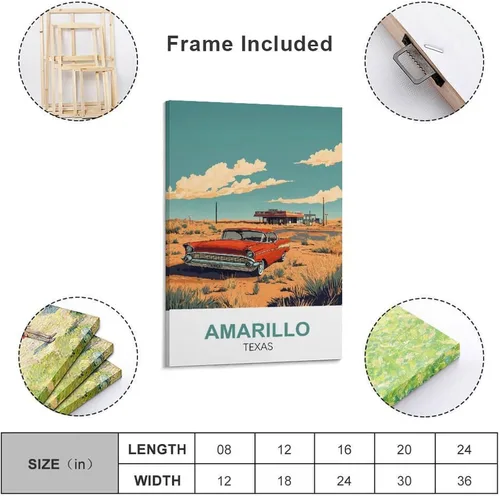 Vista 2 de Amarillo Texas Vintage Travel Poster 12x18inch(30x45cm) Canvas Wall Art Prints Frame