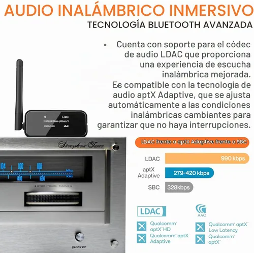 Vista 3 de Blume Pro HiFi Receptor de música Bluetooth 5.3 con adaptador Bluetooth de largo alcance, DAC de audiófilo, LDAC, aptX HD, pantalla OLED y salida