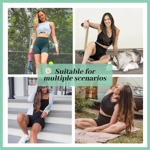 Vista 2 de TNNZEET Pantalones cortos de ciclismo para mujer con bolsillos, cintura alta, pantalones cortos deportivos de entrenamiento negros de 8 pulgadas
