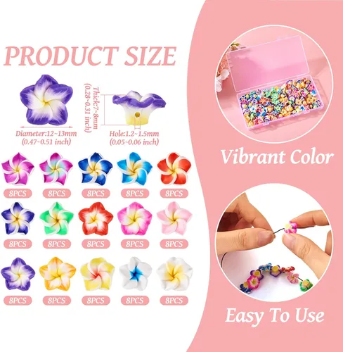 Vista 4 de Craftdady 120 cuentas de flores de arcilla polimérica 3D Plumeria floral pequeñas cuentas espaciadoras lindas cuentas de flores de 0.591-0.630 in