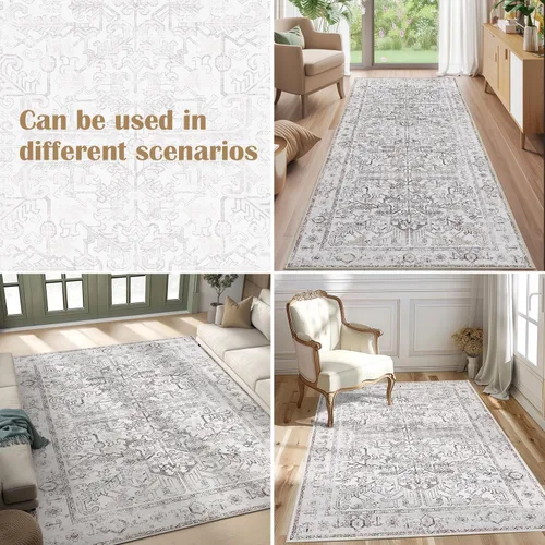 Vista 112 de jinchan Lima - Alfombra simétrica floral geométrica lavable, alfombra de entrada de medio círculo de 2 x 3, alfombra de media luna, suave y Azul