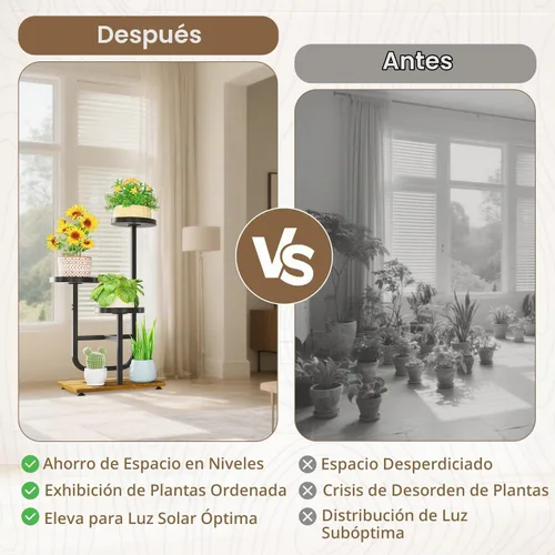 Vista 6 de LASZOLA - Estante alto para plantas para esquina interior, 3 niveles de metal, color negro 2-Negro clásico