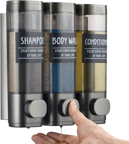 Vista 9 de Dispensador de champú y acondicionador, dispensador de ducha GlintGath de 2 cámaras sin taladro, dispensador de champú para ducha montado