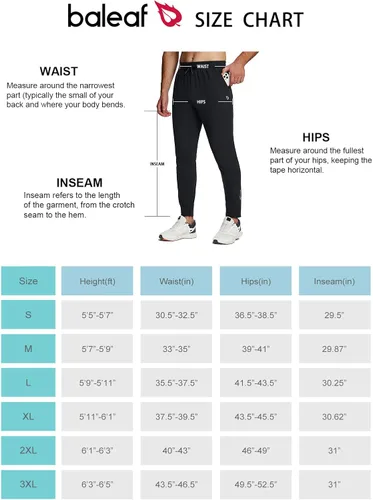 Vista 7 de BALEAF Mens Fleece Lined Sweatpants Tapered Water Resistant Athletic Running Pants Joggers with Zip Pocket Cold Weather