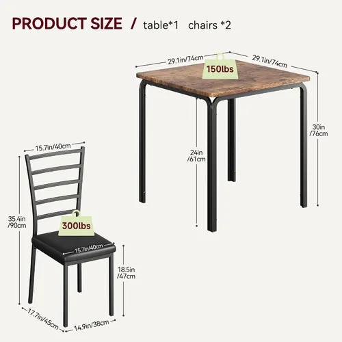 Vista 8 de Mesa de comedor para 2, juego de mesa cuadrada pequeña de cocina para 2, comedor moderno de madera que ahorra espacio con tapizado, muebles