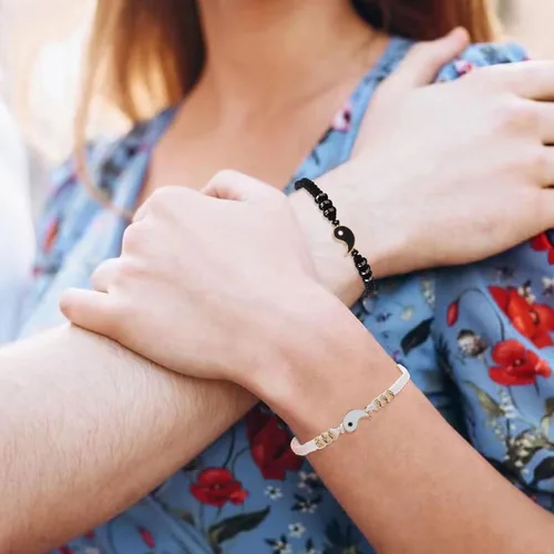 Vista 37 de 2 pulseras magnéticas para parejas, piedra natural negra mate, cristal para votos de amor eterno, juego de pulseras de cuentas de piedra de energía