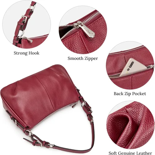 Vista 4 de S-ZONE Bolso de hombro para mujer Hobo, bolsa de hombro de cuero genuino, bolso cartera