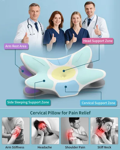Vista 2 de Almohada Cervical para Alivio del Dolor de Cuello, Almohada Ergonómica para Dormir de Lado, Almohadas Ortopédicas de Espuma Viscoelástica
