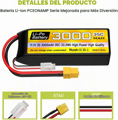 Vista 7 de sea jump 3S Lipo Batería 11.1V 3000mAh 35C con enchufe XT60 y cable de carga USB adecuado para coche RC, camión, barco de control remoto