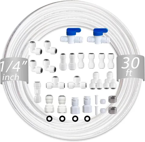 Vista 8 de NSF 1/4" y 3/8" Tubo de línea de agua y accesorios de conexión por empuje para filtro de agua de ósmosis inversa RO, 25 piezas de conectores + 30
