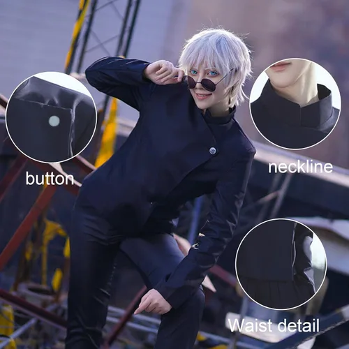 Vista 4 de Teilwenl Disfraz de Gojo Satoru de High School para hombre, disfraz de cosplay de Jujutsu Kaisen