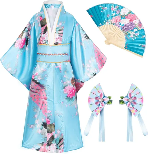 Vista 3 de Elibelle Bata de kimono tradicional japonesa para disfraz de niñas