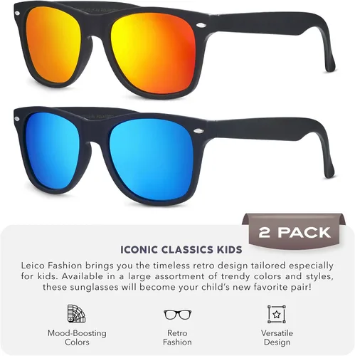 Vista 2 de LEICO FASHION Gafas de sol polarizadas retro para niños y niñas de 3 a 12 años inastillables con protección UV para niños pequeños