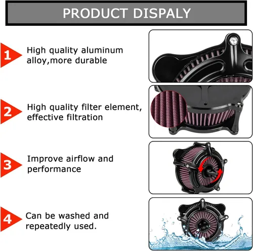 Vista 4 de PSLER Filtro de aire de turbina de motocicleta Filtro de admisión para Touring FLHR Road King FLHX Street Glide FLTR 2008-2016, para FLS Softail