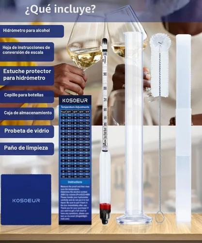 Vista 2 de Kit de medidor de alcohol hidrómetro, hidrómetro de alcohol 0-200 a prueba y Tralle, probador de alcohol para licor, hidrómetro de alcohol para luz