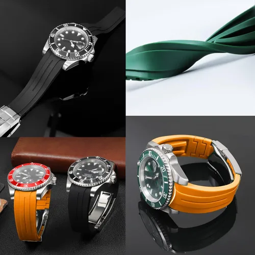 Vista 6 de YISIWERA Craftsmanship - Correa de reloj de silicona con extremos curvos de 0.787 in y 0.866 in, correa de reloj de goma sólida, alta pulido