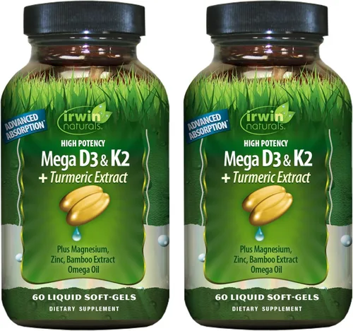 Vista 9 de Irwin Naturals Mega D3 y K2 de alta potencia + extracto de cúrcuma — 60 geles blandos líquidos