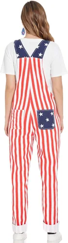 Vista 4 de Yuanbang Overol de bandera americana, con correas ajustables, para hombre, color rojo, blanco y azul, overol de mezclilla del 4 de julio