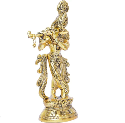 Vista 6 de KridayKraft Lord Krishna Estatua de metal, Krishna Murti tocando la flauta para Temple Pooja, decora tu hogar, oficina y regalo a tus familiares