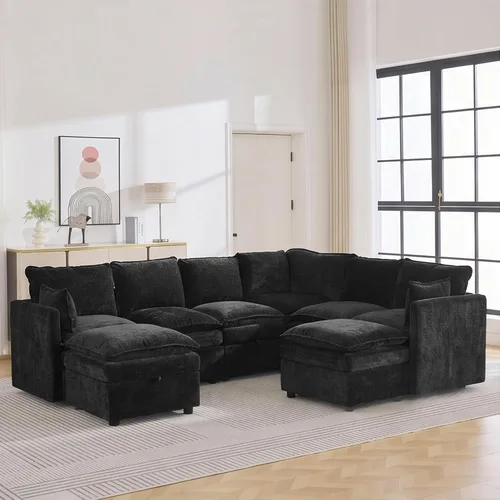 Vista 9 de Otomana cuadrada grande de 27 pulgadas con almacenamiento, reposapiés tapizado moderno con patas antideslizantes para sofá, mesa de café, sala