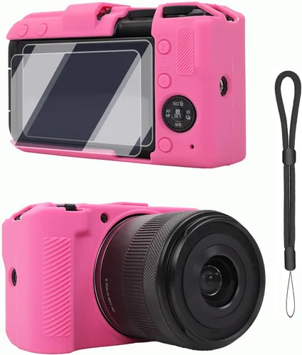 Vista 12 de Funda para cámara de cuerpo Canon EOS R50 V, piel, arañazos, funda protectora de goma de silicona suave con protector de pantalla, accesorios
