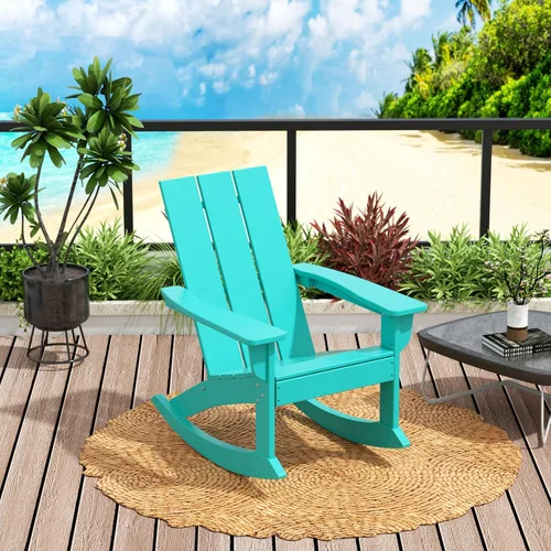 Vista 58 de WO Home Furniture Silla Mecedora de Patio Moderna para Exteriores HDPE Resistente a UV y Clima (Negro)