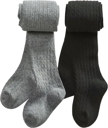 Vista 9 de CHUNG Medias de algodón con pie para niñas pequeñas, gruesas, de invierno, con cable de punto, leggings, medias largas 1 par negro